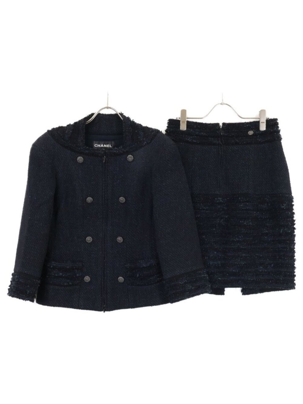 Chanel CC Logo Button Tweed Zip Up Jacket Skirt Set 36/36
